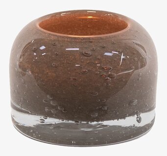 Bild av stilfull ljuskopp i taupe med bubbligt glas