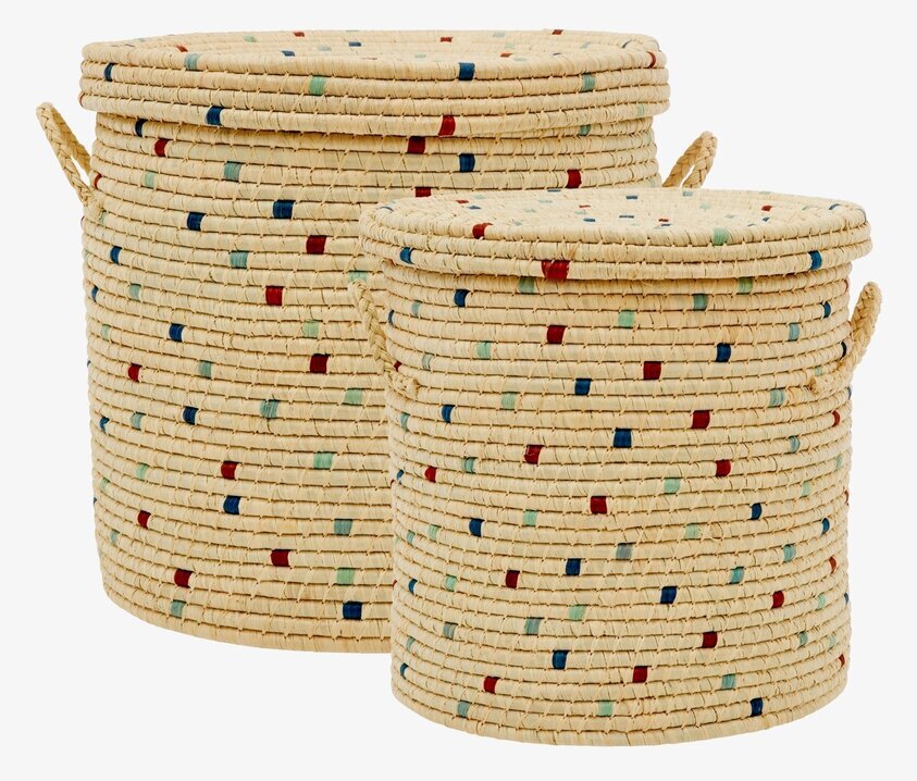 Tvättkorg Raffia Blå/Grön från Rice, två storlekar