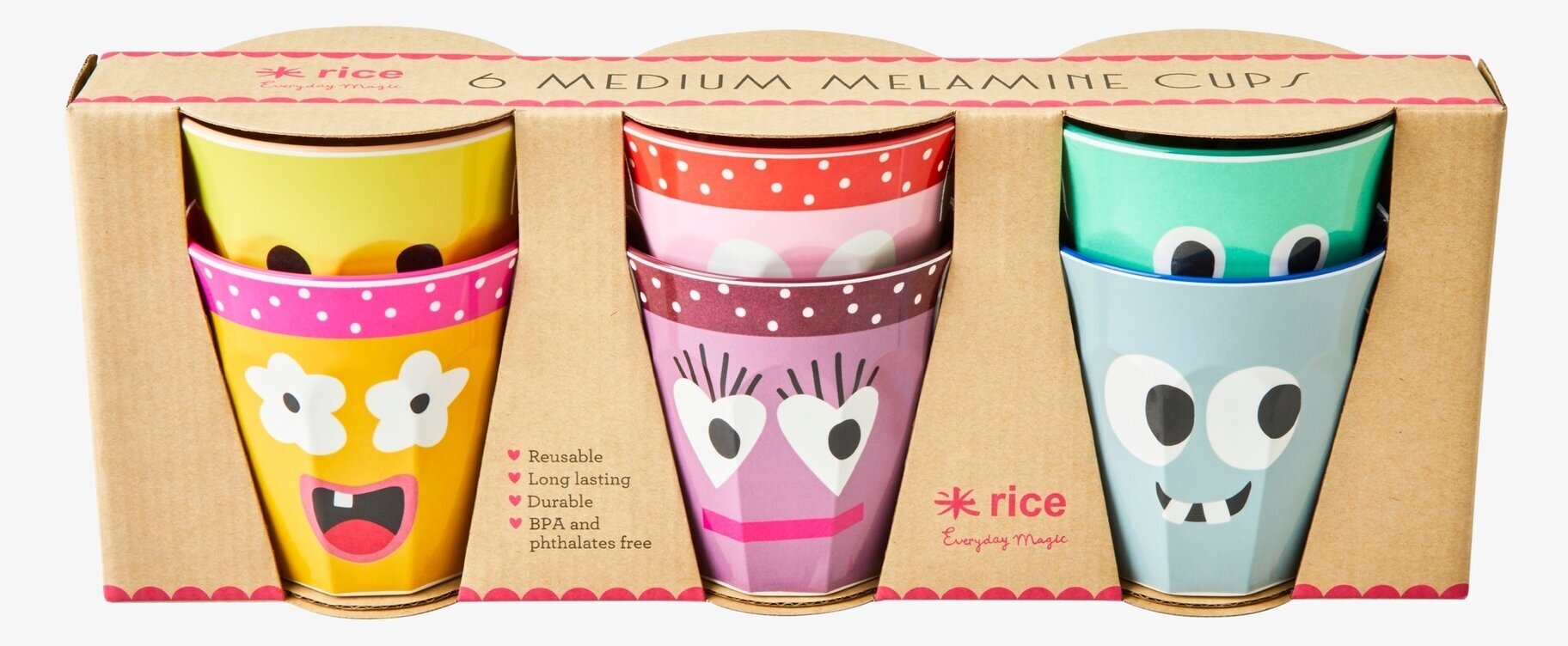 Muggar Medium 6-Pack Face Print från Rice med ansiktsmotiv