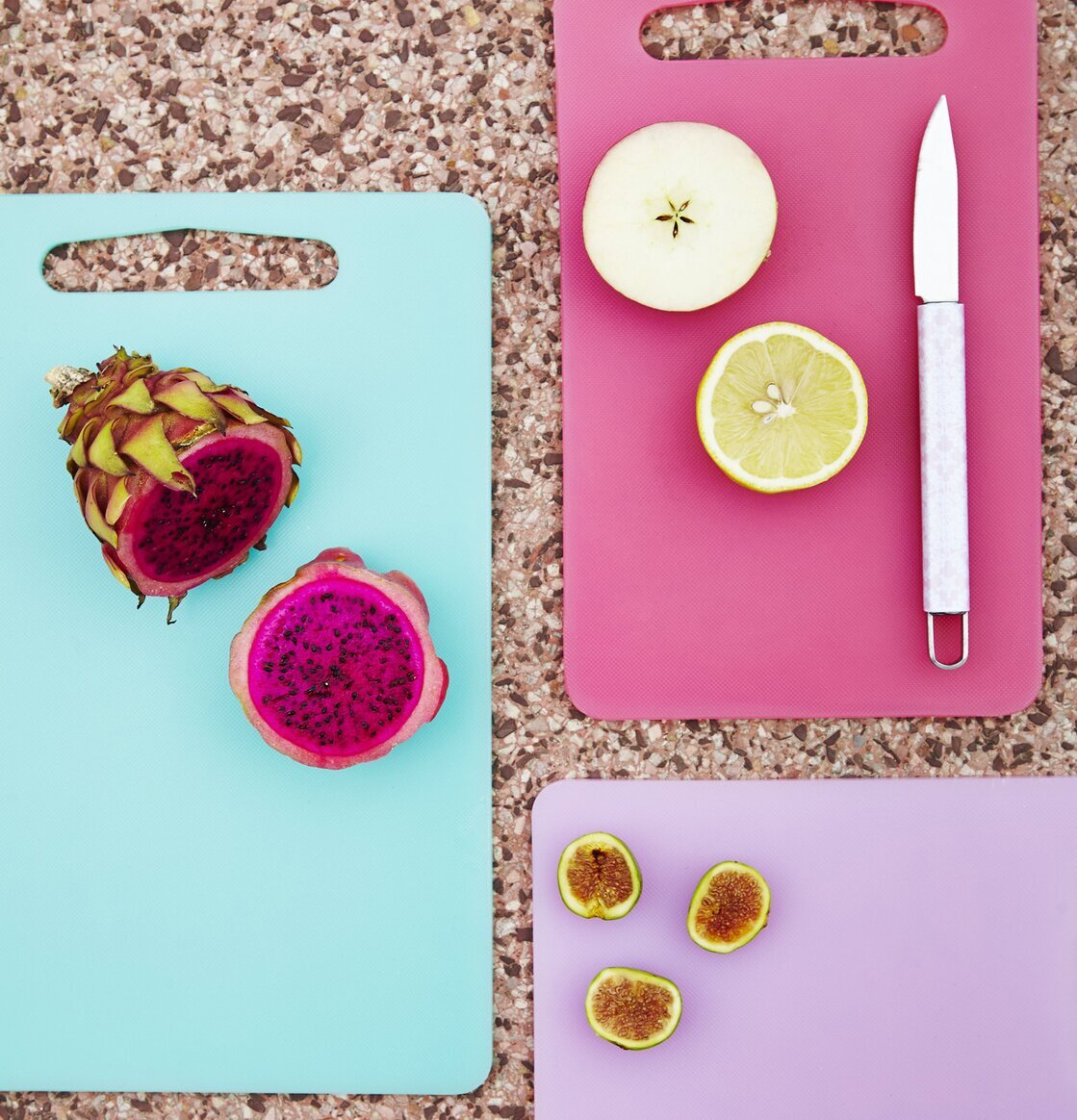 Skärbräda 3-Pack från Rice i turkos, rosa och lila färger