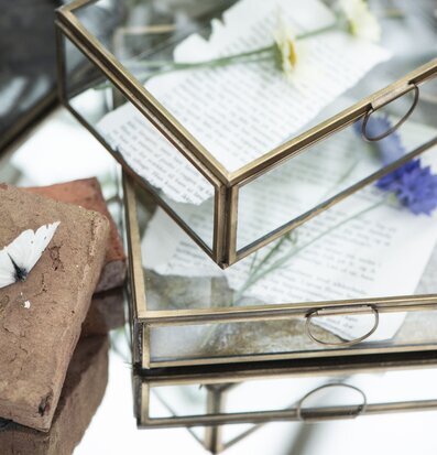 Glasbox Låg Solitaire Mässing från IB Laursen med dekorationer