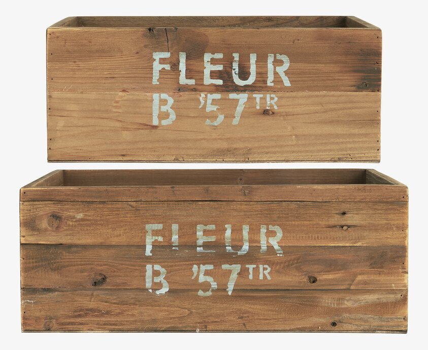 Trälåda Fleur från IB Laursen i rustikt trä med vit text
