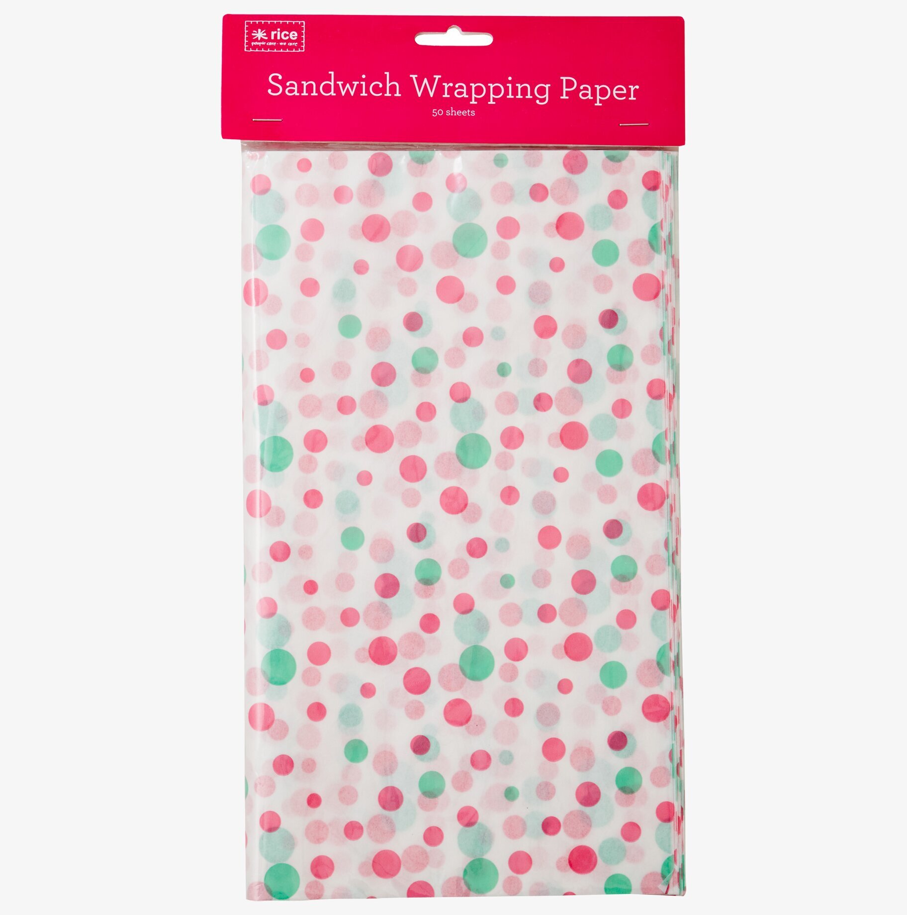 Smörgåspapper Vit Prickar från Rice med rosa och gröna prickar