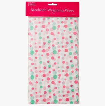Smörgåspapper Vit Prickar från Rice med rosa och gröna prickar