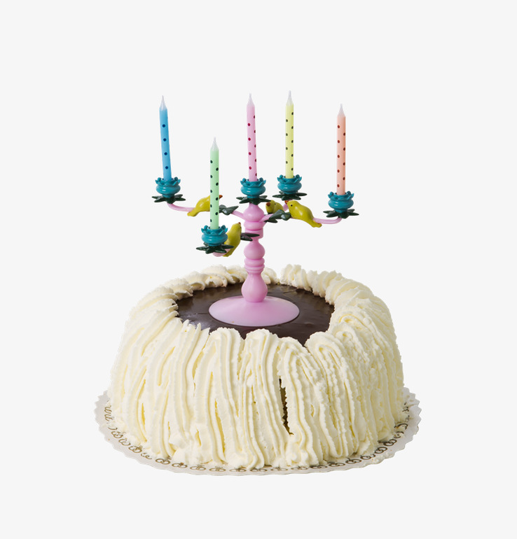 Tårtkandelaber från Rice med färgglada ljus på en tårta