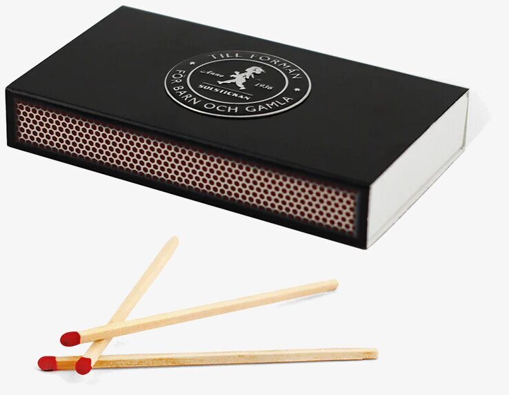 Tändsticksask Svart från Solstickan med tre tändstickor
