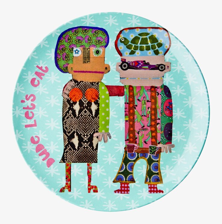 Melamintallrik Aqua från Rice med färgglada figurer