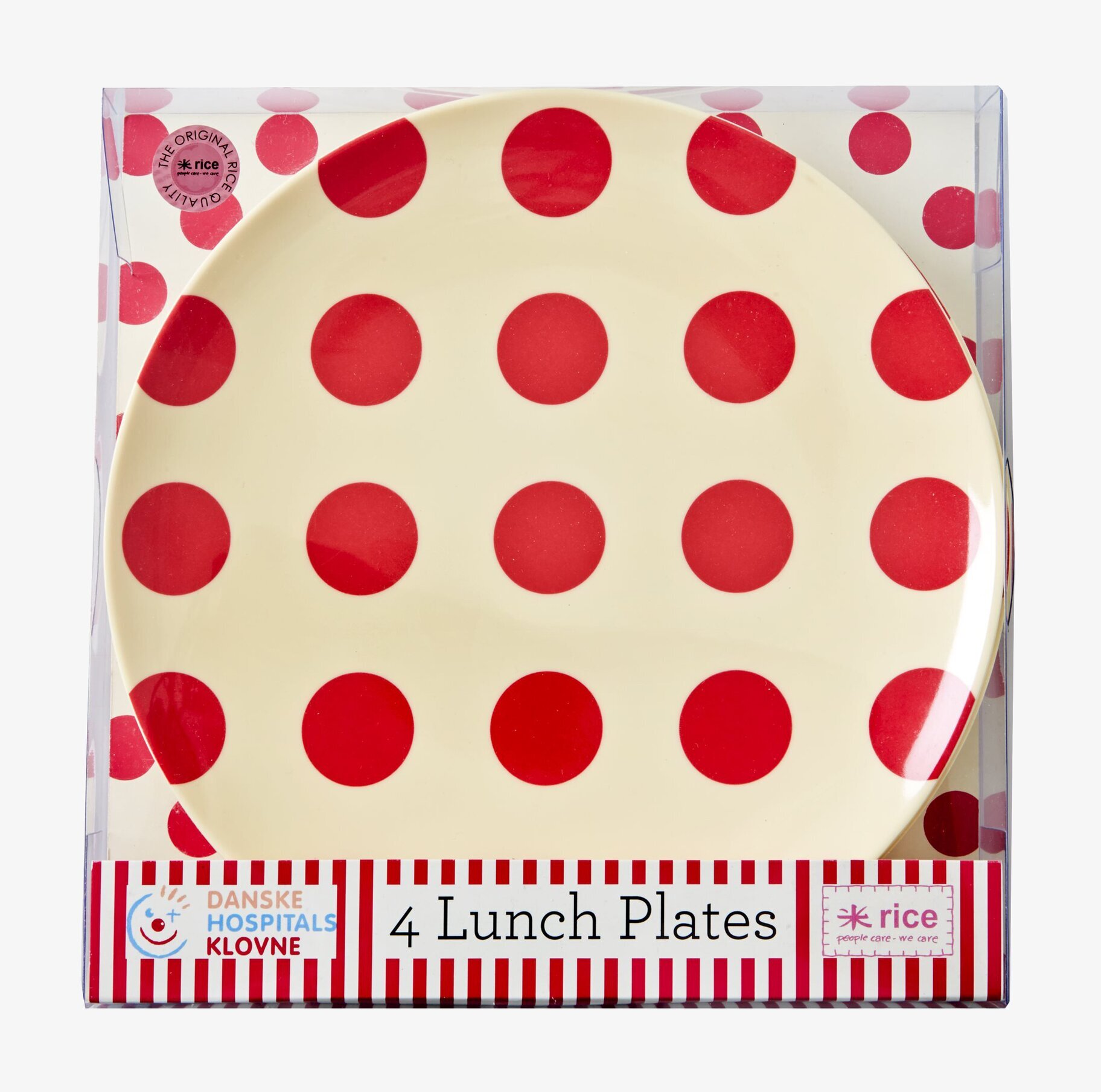 Tallrikar Cream With Red Dots från Rice, 4-pack lunchstorlek