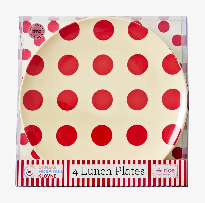 Tallrikar Cream With Red Dots från Rice, 4-pack lunchstorlek