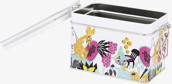 Bild av färgglad plåtburk med Mumin-illustrationer