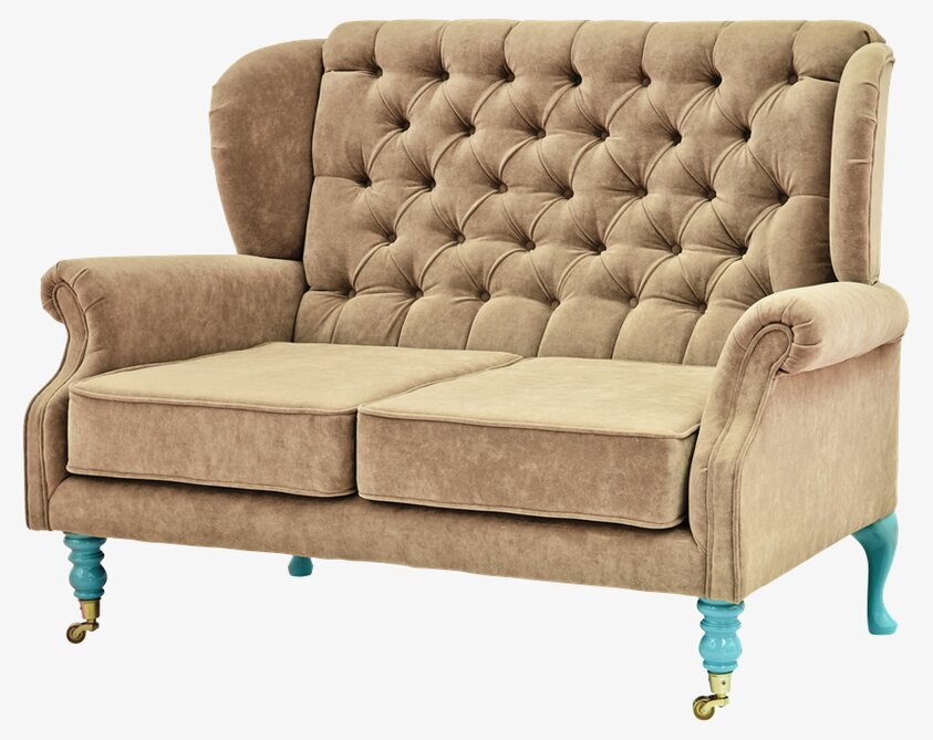 Soffa Beige 2-Sits från Rice med tuftat ryggstöd och turkosa ben