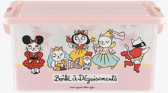 Bild av rosa leksakslåda med fantasifulla djurmotiv