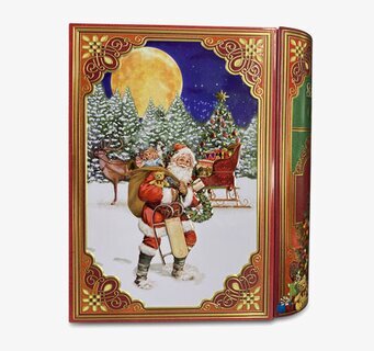 Bild av julberättelse med jultomte och snölandskap