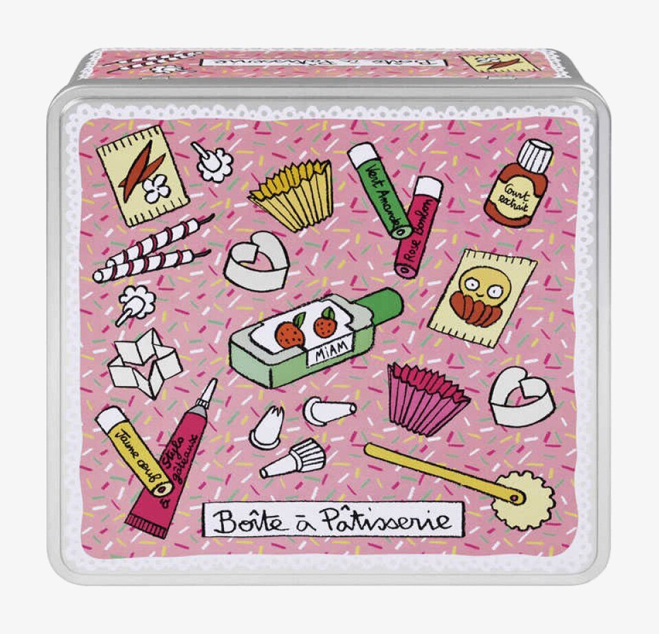 Plåtburk Baktillbehör från Derriére la porte med rosa motiv