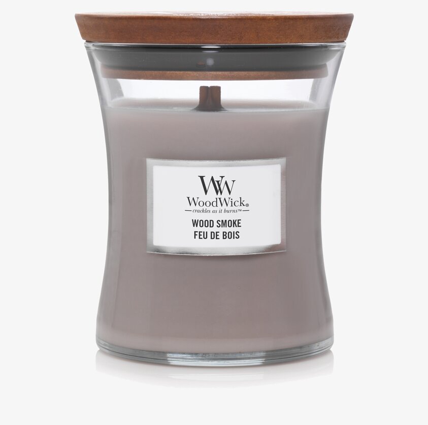 WoodWick Wood Smoke Medium ljus i glasbehållare med trälock