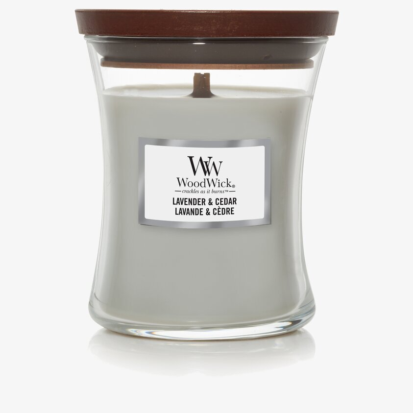 WoodWick Lavender & Cedar Medium doftljus i glasbehållare