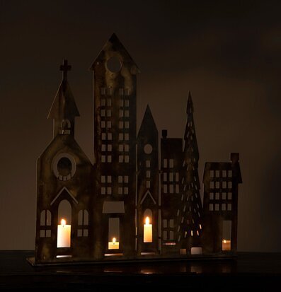 Hus Siluett Antik Brun ljushållare från A Lot Decoration