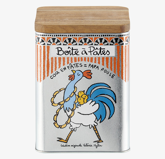 Plåtburk Pasta från Derriére la porte med tuppillustration