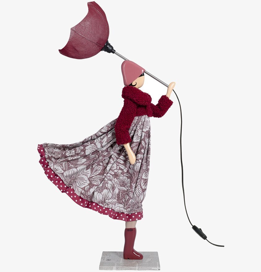 Bordslampa Olga från Skitso med kvinna och uppfällt paraply