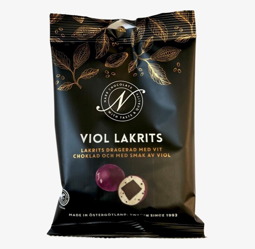 Viol Lakrits från Narr Chocolate i elegant förpackning
