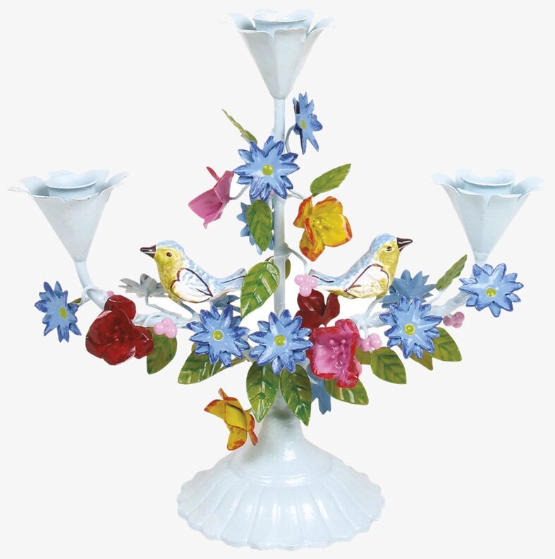 Ljusstake Birds & Flowers Mint från Rice med naturmotiv