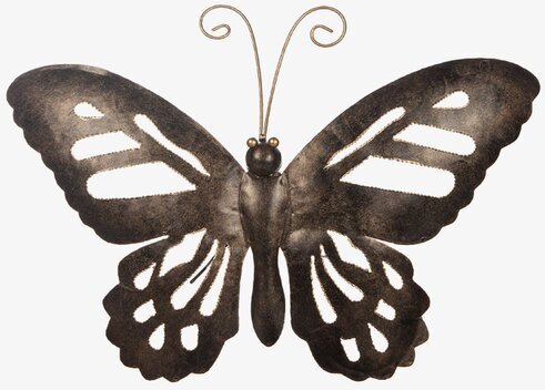 Fjäril Vägg Hamrad Plåt Guld/Svart 38x26 cm från Different Design