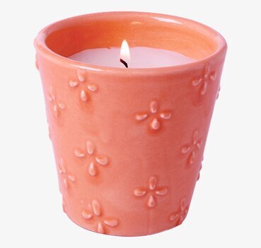 Ljus Keramik Korall från Rice med blommotiv och tänt ljus