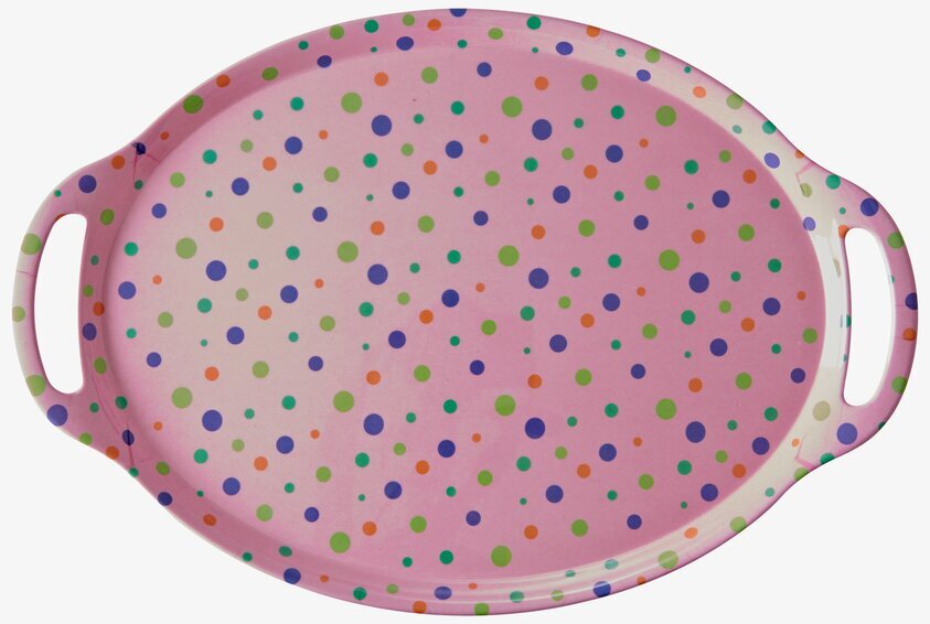 Bricka Prickar Rosa från Rice med prickmönster och handtag