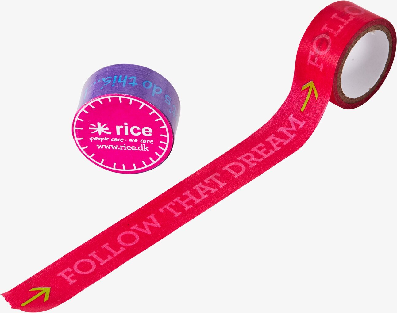 Dekorationstejp Budskap från Rice i röd och lila färg