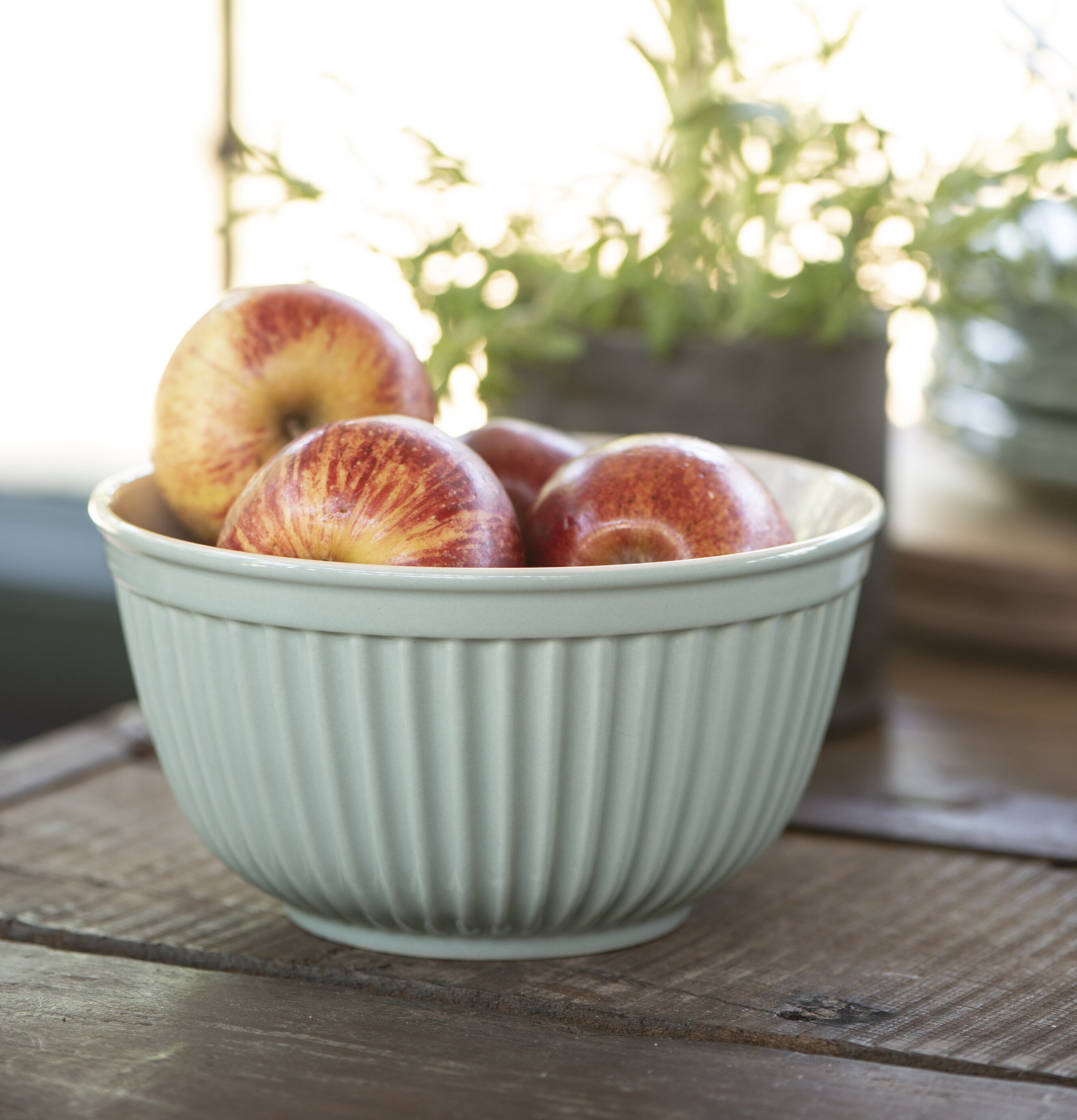 Skålset Mynte Green Tea från IB Laursen på trädgårdsbord
