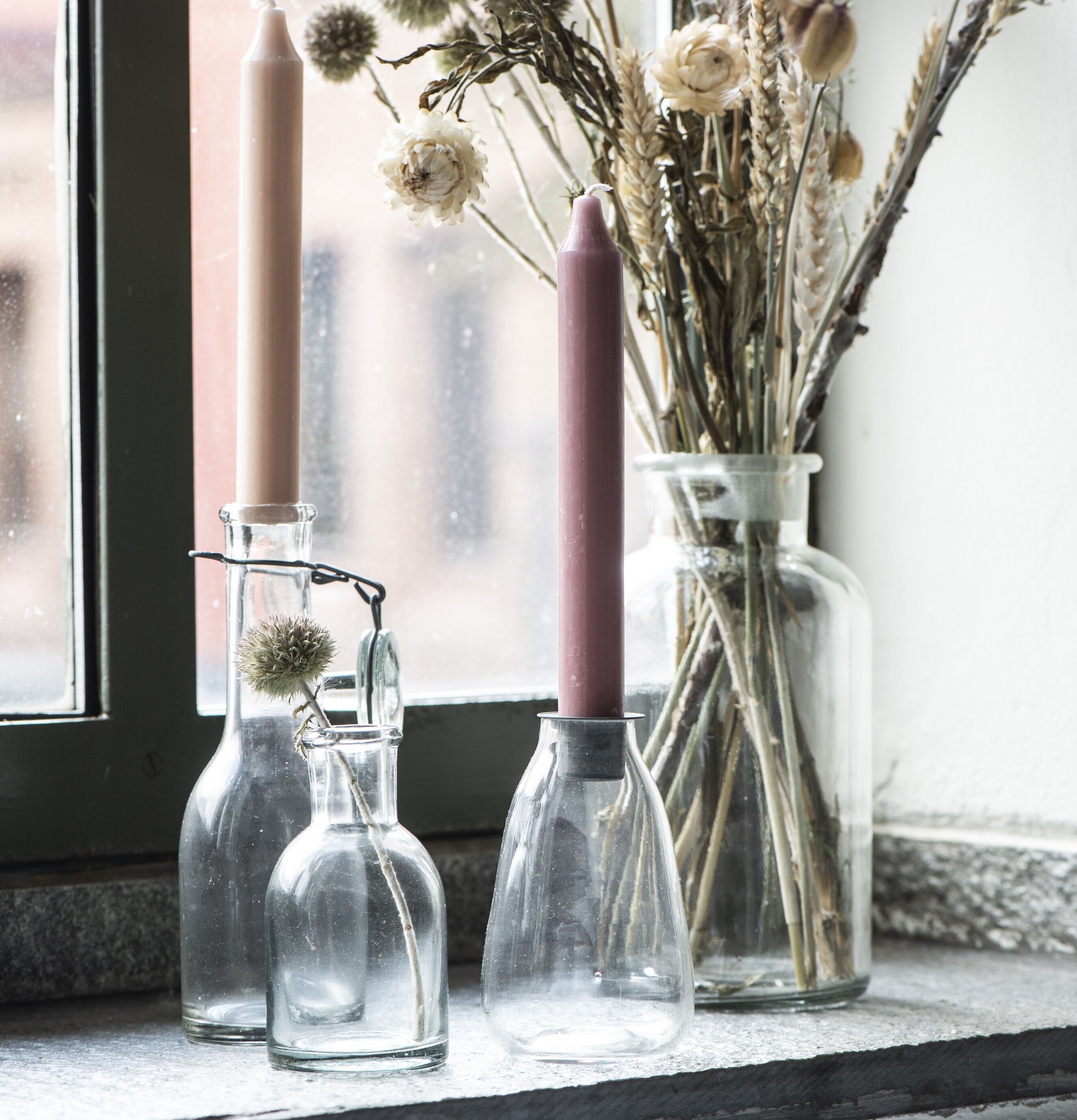 Kronljus Gammelrosa Rustik från IB Laursen i glasflaskor