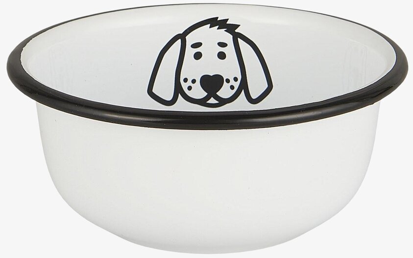 Hundskål Emalj Liten från IB Laursen, vit med svart kant