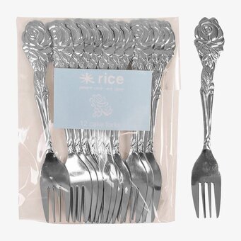 Tårtgafflar med rosor från Rice i genomskinlig förpackning