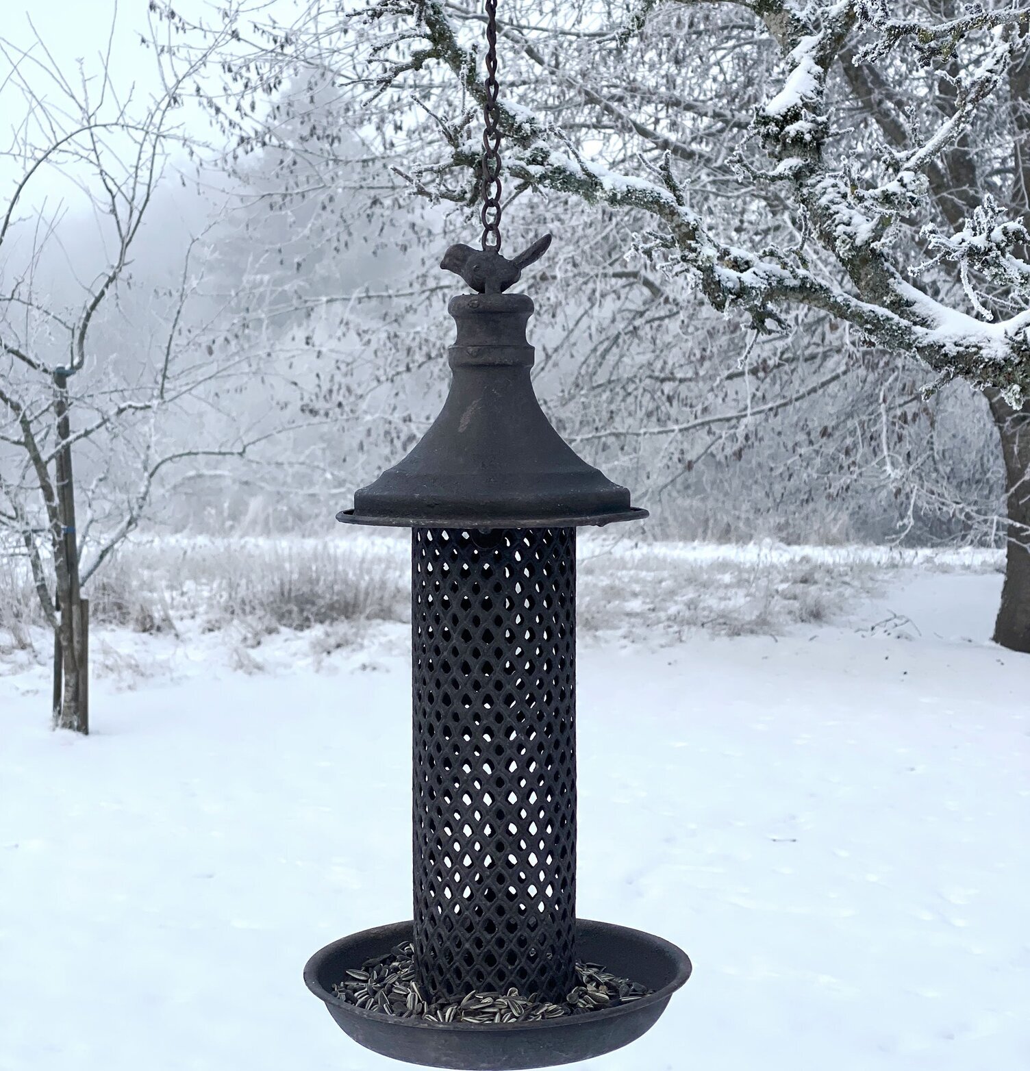 Fågelmatare Svala Metall från A Lot Decoration i snöig trädgård