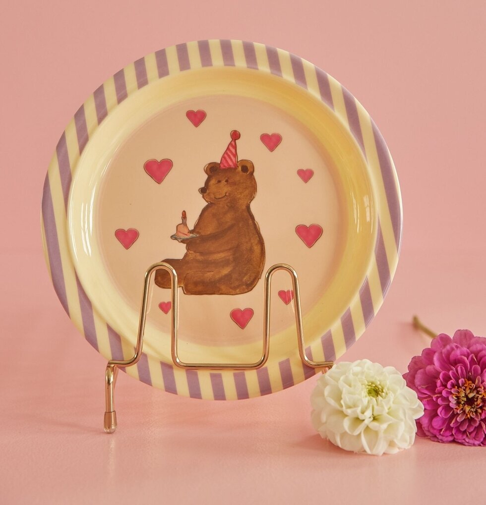 Barntallrik Lavender Animal Print från Rice med björnmotiv