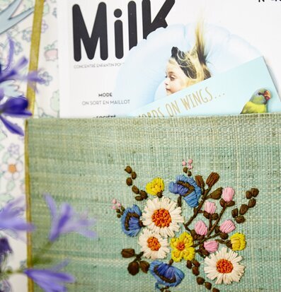 Förvaringsväska Raffia från Rice med broderat blomstermotiv