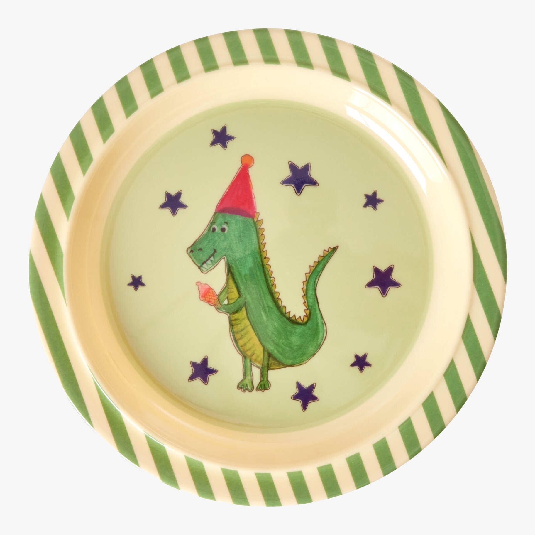 Barntallrik Animal Green Print från Rice med dinosauriemotiv