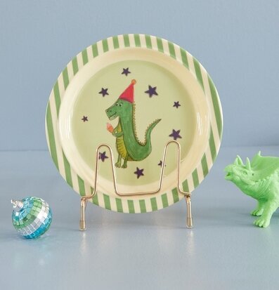 Barntallrik Animal Green Print från Rice med dinosauriemotiv