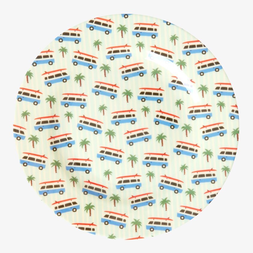 Assiett Cars Print från Rice med retrobussar och palmträd