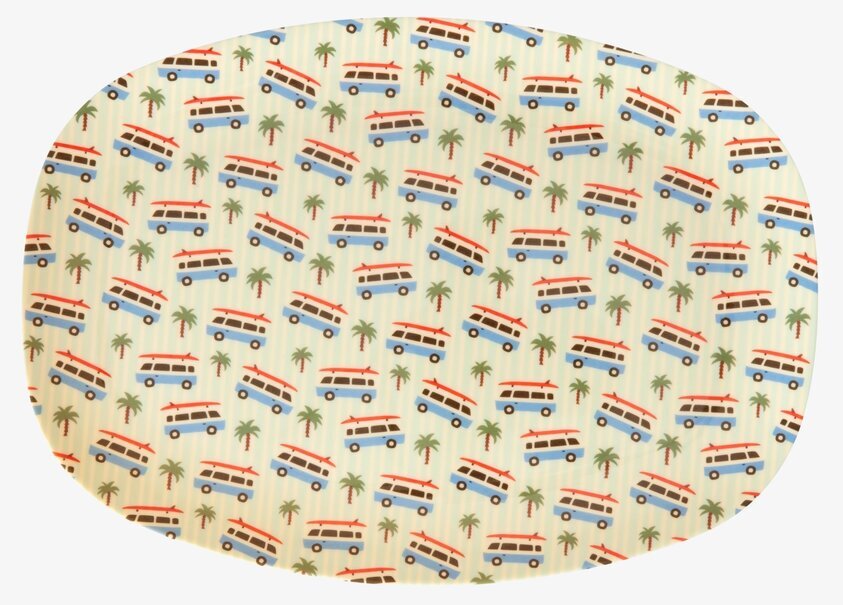 Tallrik Cars Print från Rice med färgglada bilar och palmer