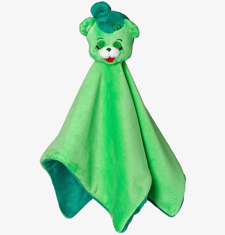 Snuttefilt Mamsi från Tröstisar med grönt mjukisdjurshuvud