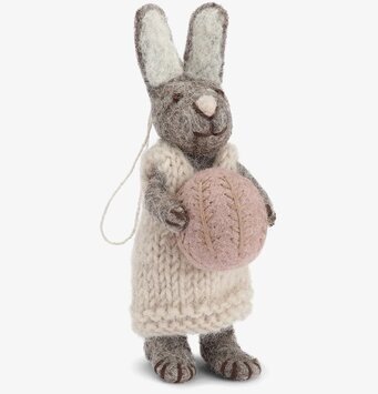 Grå Kanin Med Klänning & Ägg från Gry & Sif, filtdekoration