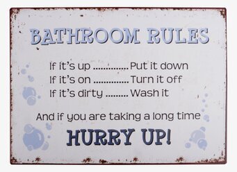 Plåtskylt Bathroom Rules från IB Laursen med vintage-design