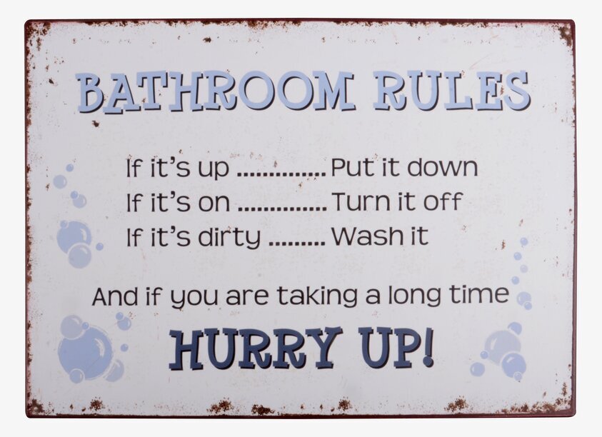 Plåtskylt Bathroom Rules från IB Laursen med vintage-design