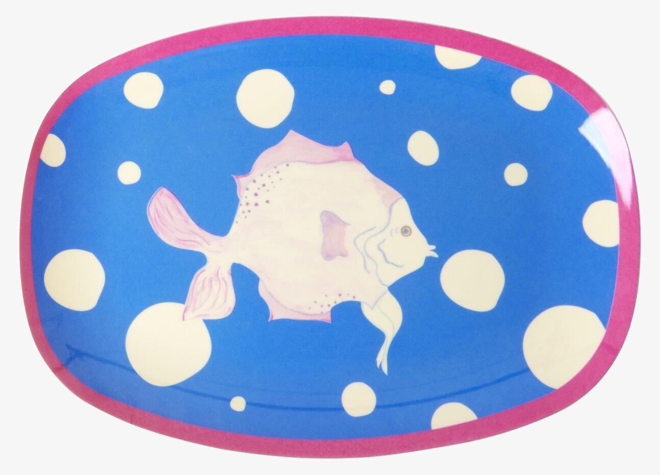 Liten Tallrik Fish Blue Print från Rice med fiskmönster