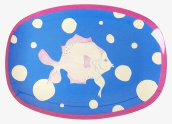 Liten Tallrik Fish Blue Print från Rice med fiskmönster