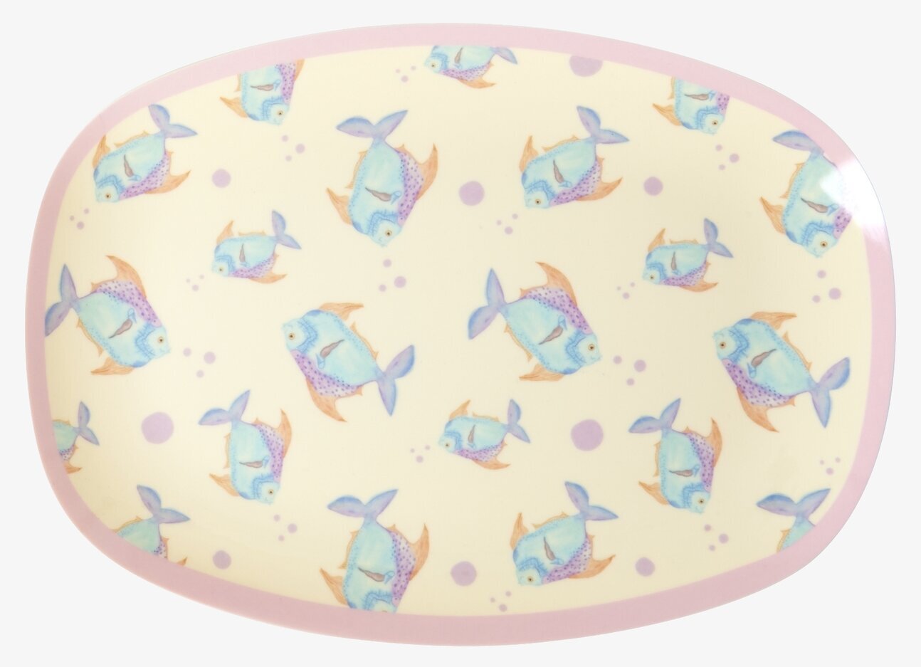 Liten Tallrik Fish Cream Print från Rice med fiskmotiv