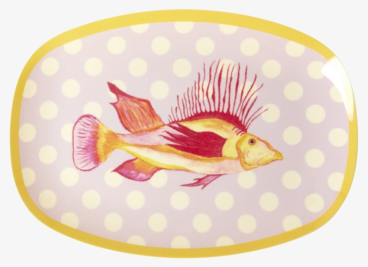 Liten Tallrik Fish Lavender Print från Rice med gul kant