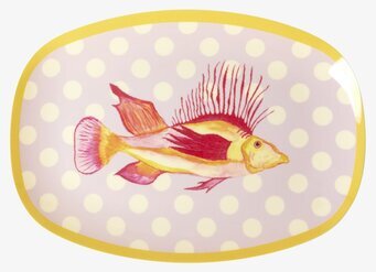 Liten Tallrik Fish Lavender Print från Rice med gul kant