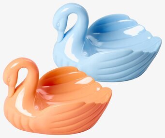 Tvålkopp Svan från Rice i blått och orange, sida vid sida